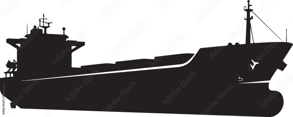 Obraz premium Cargo Ship, Container Vessel, Black Silhouette, Vector Illustration, Transportation Icon
