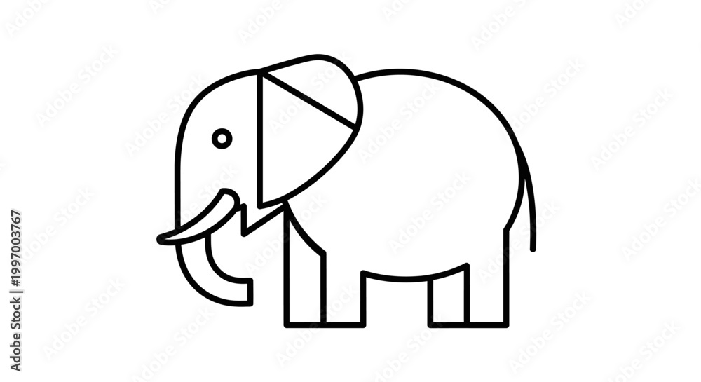 Fototapeta premium Minimalist elephant icon outline on white background