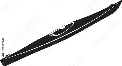 Black kayak, vector boat, watercraft icon, recreational vehicle