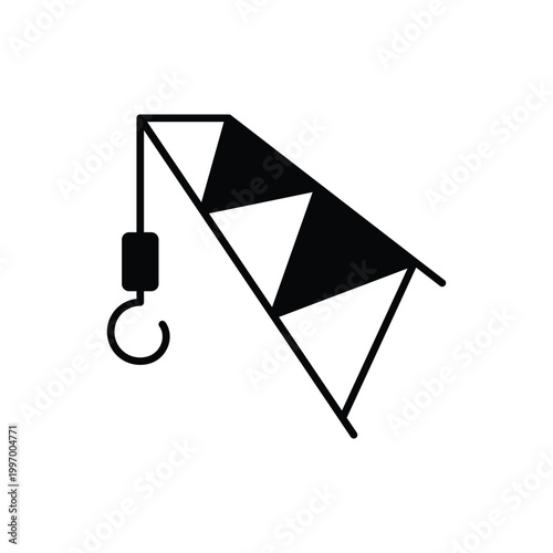 Black triangular bunting flag icon, hanging banner, geometric shapes, decorative symbol