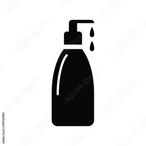 Black soap dispenser icon, hand sanitizer bottle, pump dispenser symbol, hygiene product