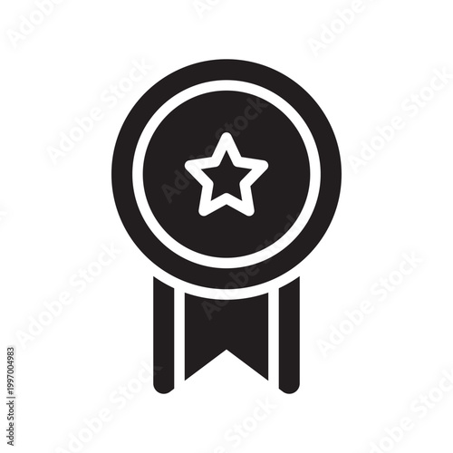 Award, Star Badge, Black Vector Icon, Label Ribbon