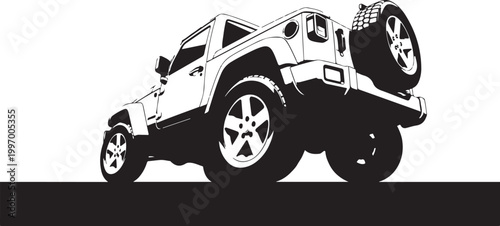 Off-road, 4x4, vehicle, jeep, silhouette, black, white, vector illustration, automotive, adventure, icon