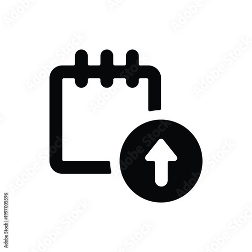 Black calendar icon with up arrow, schedule symbol, vector graphics, business planning tool