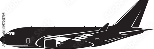 Airplane, aircraft, jet, black, silhouette, vector, illustration, commercial plane, travel, transportation