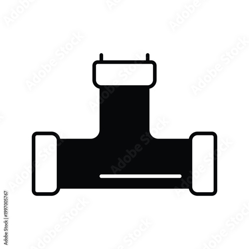 Industrial pipe fitting, plumbing connector, black and white icon, T-shaped pipe