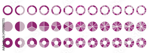 Pie charts diagrams. Different color circles. donut and pie chart infographic elements set. 12 and 24 segments of crossed ring.