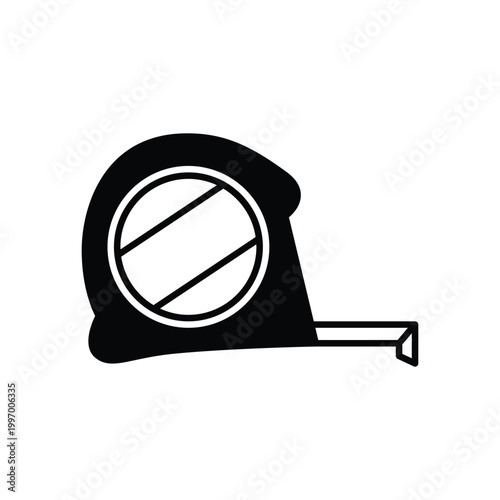 Tape measure, measuring tool, construction icon, black and white, vector graphic