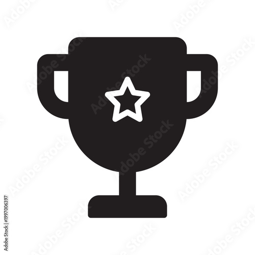 Trophy icon, award symbol, black trophy, star medal, victory sign