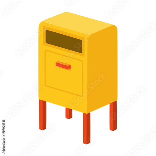 yellow public mailbox street postbox metal container message letter postal service flat color vector illustration template design