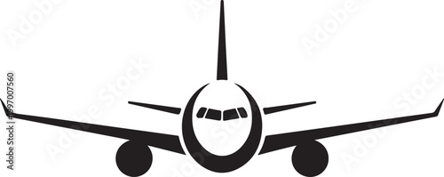 Airplane, aircraft, plane icon, black silhouette, aviation symbol, travel logo