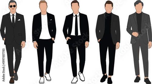 Stylish Fashion Men Group Wearing Trendy Casual Summer Outfits Modern Flat Vector Illustration Isolated On White Background