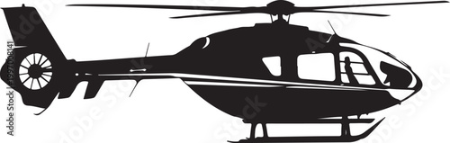 Black helicopter silhouette, aircraft icon, rotorcraft symbol, transportation illustration