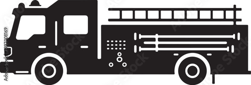 Fire truck, fire engine, emergency vehicle, black silhouette, vector illustration