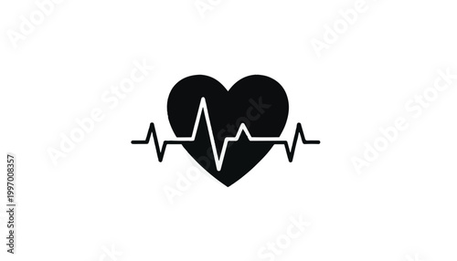 Heartbeat Pulse Icon, Minimalist Heart Rhythm Vector Silhouette for Medical and Healthcare Design