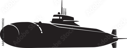 Black submarine silhouette, vector submarine icon, ocean vessel, nautical symbol