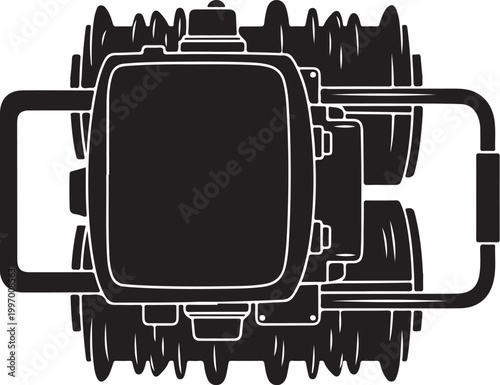 Black, monochrome lawn mower icon, gardening tool, vector graphic, lawncare equipment