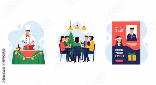 Corporate Catering Service For Holiday Business Events Christmas Party Dinner Buffet And Formal Meal Booking Set