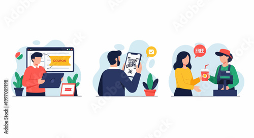 Loyalty app scan qr code get free gift for shop user buy win deals now