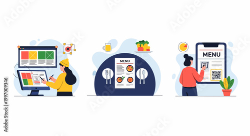 Flat web menu design dev set app ui ux icon pro art work qr code scan