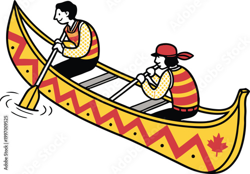 Realistic Canoe Wooden Boat Design. Traditional Canoe Watercraft Side View. Wooden Canoe Lake Travel Illustration. Classic Canoe River Adventure Scene. Canoe Boat Natural Outdoor Setting.