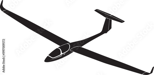 Glider, sailplane, vector airplane, black silhouette, aviation icon