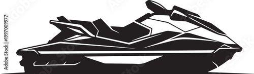 Jet ski, water sports, vehicle, black and white, vector illustration, aquatic recreation