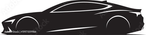 Black sports car vector, silhouette car icon, modern vehicle graphics, automotive design element