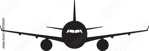 Airplane silhouette, black plane icon, aircraft vector, travel symbol, transportation logo