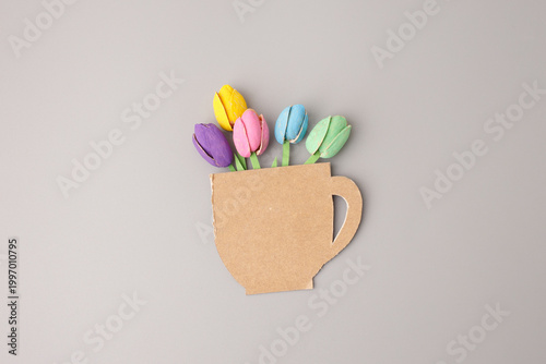 Valokuva Creative florist branding concept handmade pistachio shell tulip bouquet paper c