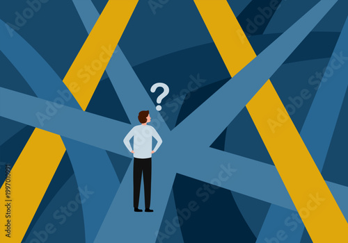 Business decisions or choices, Finding the right way, Business opportunities or paths to success, Using vision to decide the path ahead, Businessman choosing a business path.