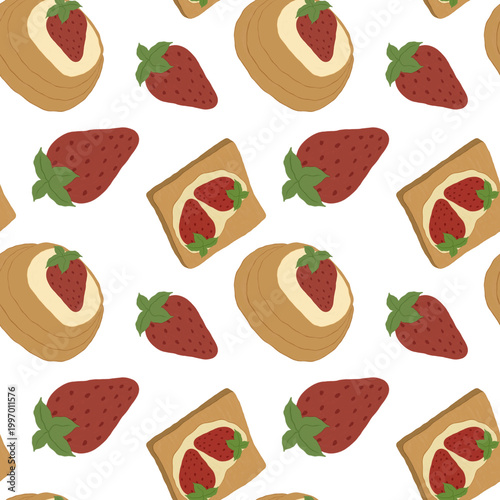 Pancake and strawberry toast digital paper sublimation fabric transparent background.