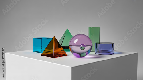 Colorful translucent glass geometric shapes