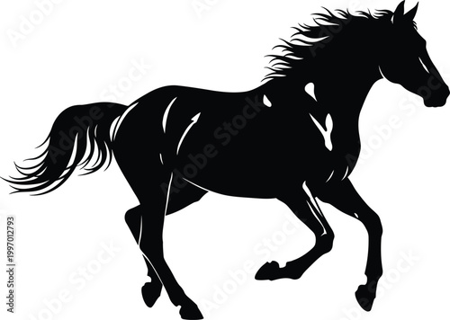 Majestic Black Horse Galloping with Flowing Mane and Tail.