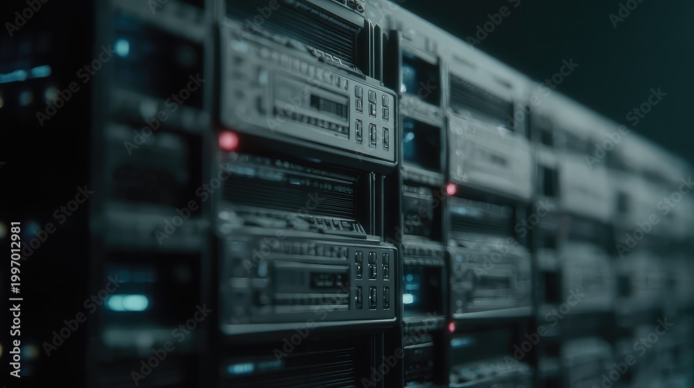 Fototapeta premium Server racks storing digital data in computing center