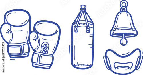Boxing equipment sketch gloves punching bag and bell a blueprint for the sweet science