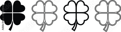 Four Leaf Clover Icon Vector Set with Outline and Solid Shapes Lucky Shamrock Symbols for St Patrick Day Design and Decoration
