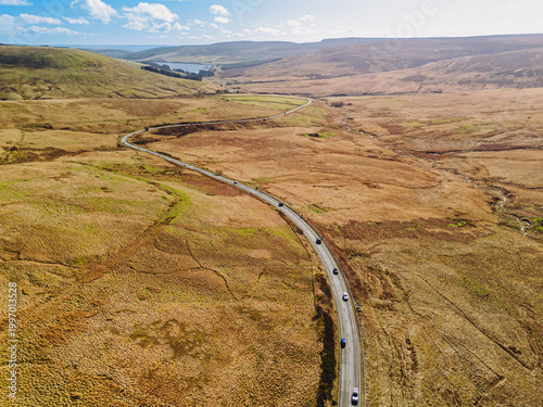 Obraz na plátne Carter Bar Scotland: 14th March 2026: Drone view of the A68 road winding through