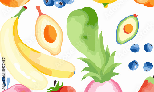 Soft watercolor illustration of a fruit collection in simple organic shapes with soft pastel colors, minimal design style, and a clean modern aesthetic composition in a hand-painted artistic style for