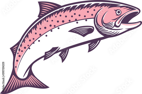 Realistic Salmon Fish Side View. Fresh Salmon Fish Natural Pose. Detailed Salmon Fish Aquatic Animal. Wild Salmon Fish River Habitat. Salmon Fish Isolated Side Profile. Atlantic Salmon Fish Realistic