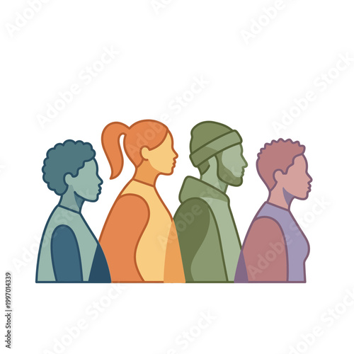 Diverse People Silhouettes in Color Representing Identity, Inclusion and Community Concept