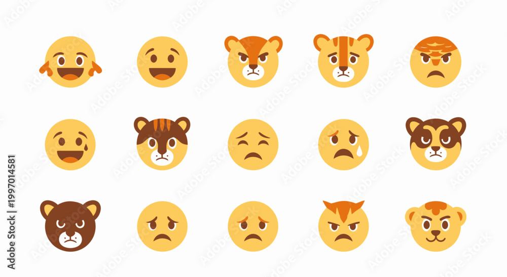 Fototapeta premium Bear and tiger face emojis.