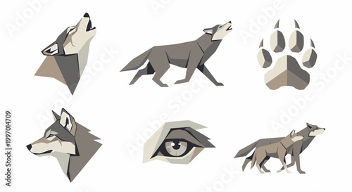 Gray wolf illustrations in various poses.
