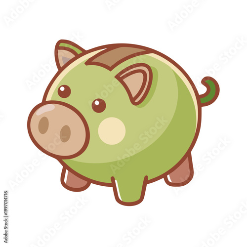 Cute Green Piggy Bank Cartoon Illustration for Savings Money and Finance Concept