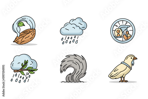 Collection of weather and nature icons representing different elements and phenomena