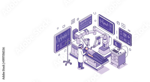Advanced robotic surgery system performing a precise medical procedure on a patient in a modern operating room.