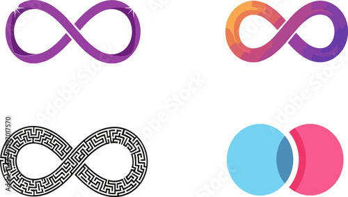 Infinity Symbol Collection with Modern Gradient, Abstract Shapes, and Decorative Patterns for Branding, Technology Concepts, Mathematics, and Creative Design Projects
