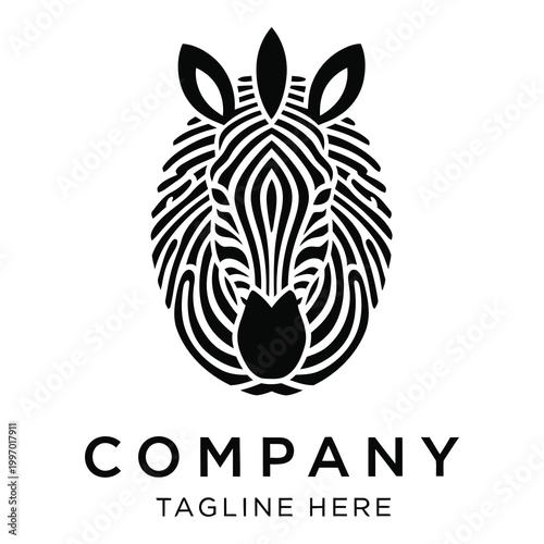 Black and white zebra head logo with company tagline template icon