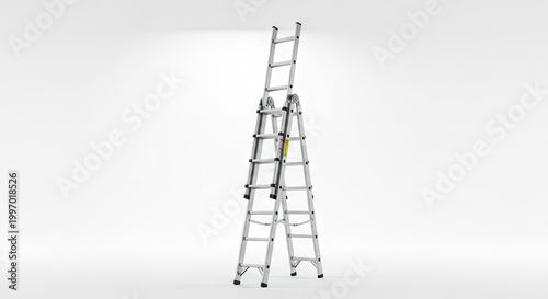 Adjustable aluminum ladder isolated on white background for versatile use