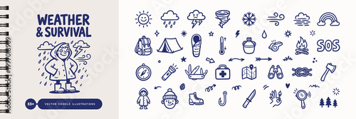 Weather and Survival Vector Doodle Icon Set